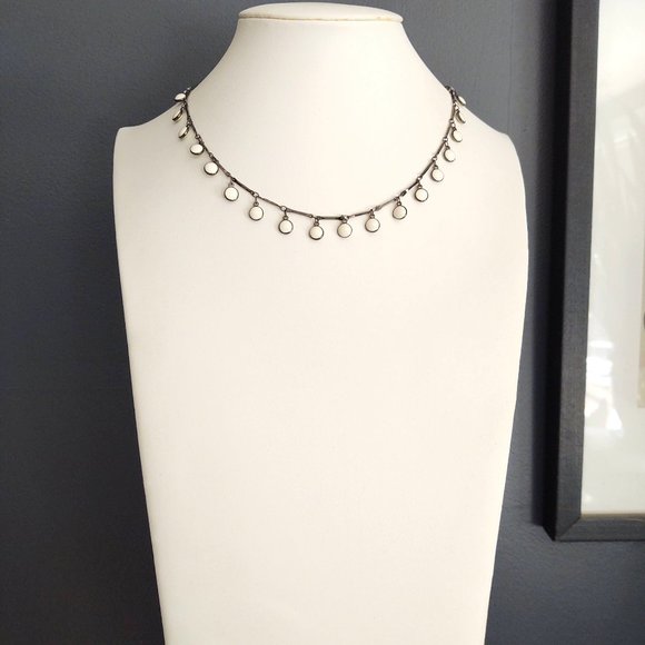 Creamy white enamel disk dangle fringe necklace - Picture 2 of 9